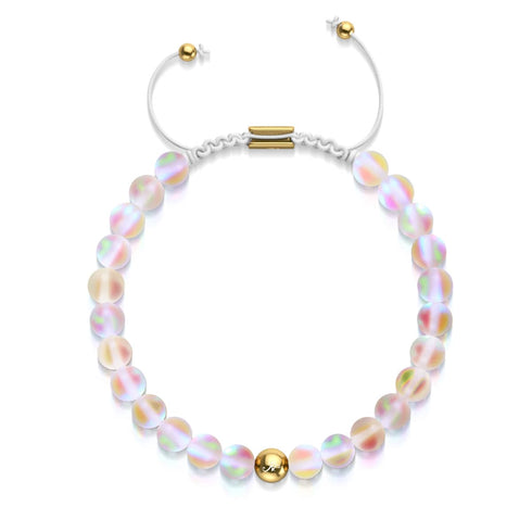 Pfirsich | Gold | Meerjungfrau Glas Makramee Perlen Armband